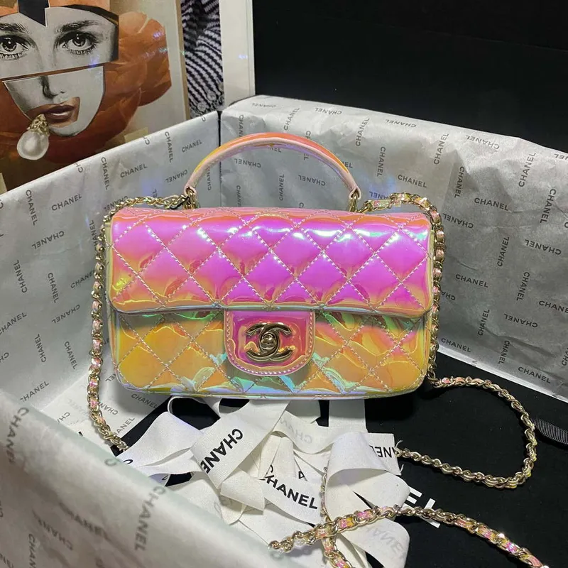 Chanel AS2431 Mini flap Fantasy Mirror Calfskin & Gold Tone Metal Pink