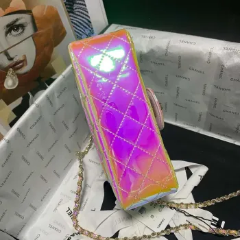 Chanel AS2431 Mini flap Fantasy Mirror Calfskin & Gold Tone Metal Pink