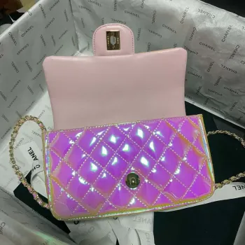 Chanel AS2431 Mini flap Fantasy Mirror Calfskin & Gold Tone Metal Pink