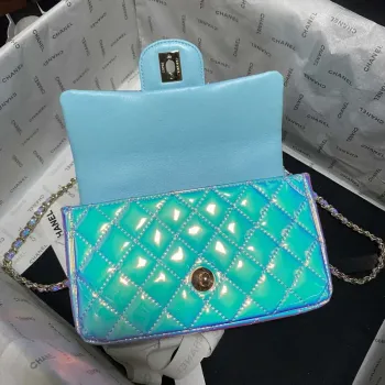 Chanel AS2431 Mini flap Fantasy Mirror Calfskin & Gold Tone Metal Blue