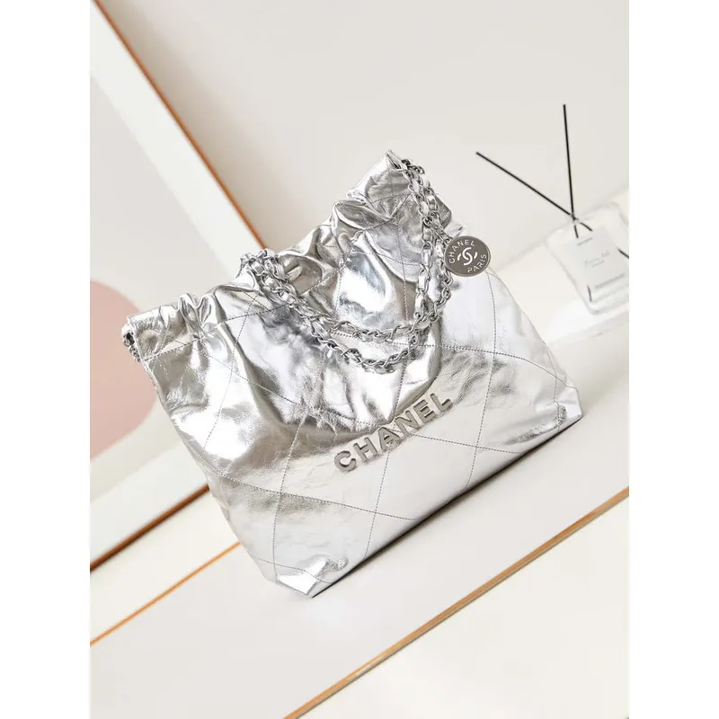 Chanel 22 Small Handbag Fantasy color Calfskin & Silver Tone Metal AS3260 Silver