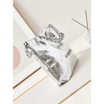 Chanel 22 Small Handbag Fantasy color Calfskin & Silver Tone Metal AS3260 Silver