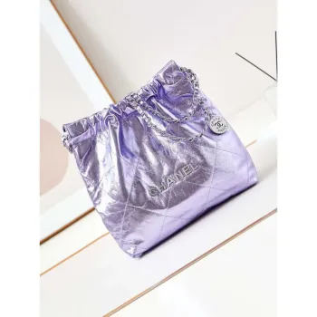 Chanel 22 Small Handbag Fantasy color Calfskin & Gold Tone Metal AS3260 Purple