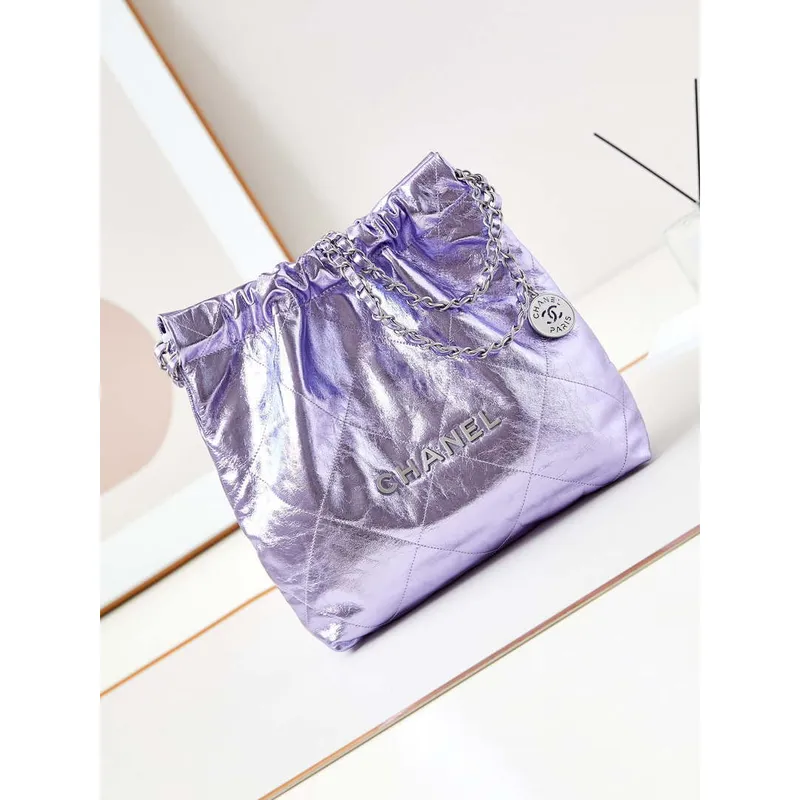 Chanel 22 Small Handbag Fantasy color Calfskin & Gold Tone Metal AS3260 Purple