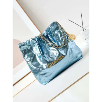 Chanel 22 Small Handbag Fantasy color Calfskin & Gold Tone Metal AS3260 Blue