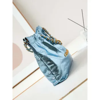 Chanel 22 Small Handbag Fantasy color Calfskin & Gold Tone Metal AS3260 Blue
