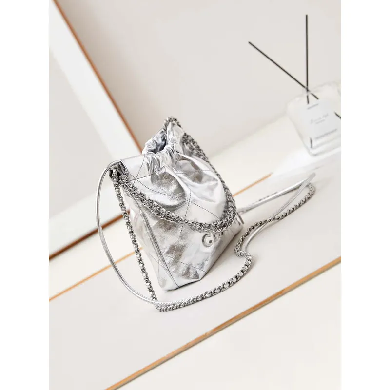 Chanel AS3980 22 Mini Handbag Fantasy color Calfskin & Silver Tone Metal Silver