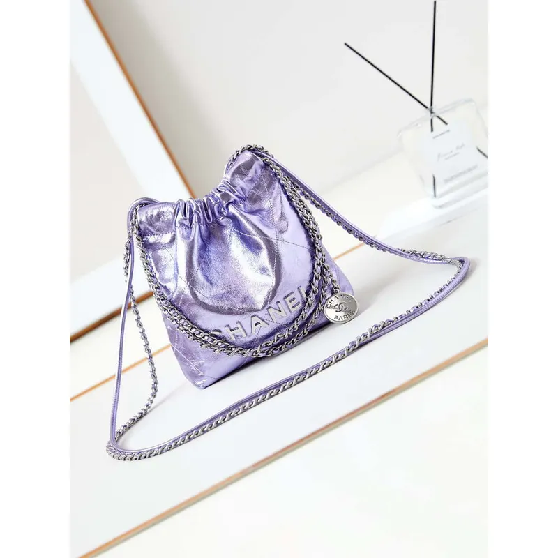 Chanel AS3980 22 Mini Handbag Fantasy color Calfskin & Gold Tone Metal Purple