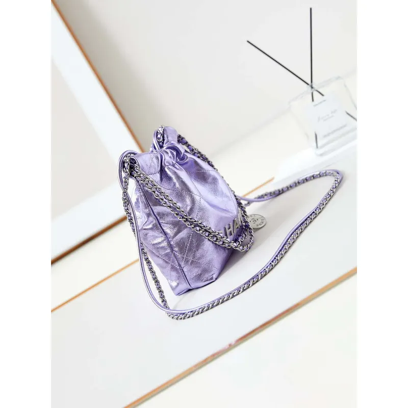 Chanel AS3980 22 Mini Handbag Fantasy color Calfskin & Gold Tone Metal Purple