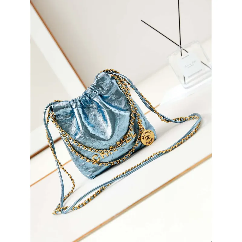 Chanel AS3980 22 Mini Handbag Fantasy color Calfskin & Gold Tone Metal Blue