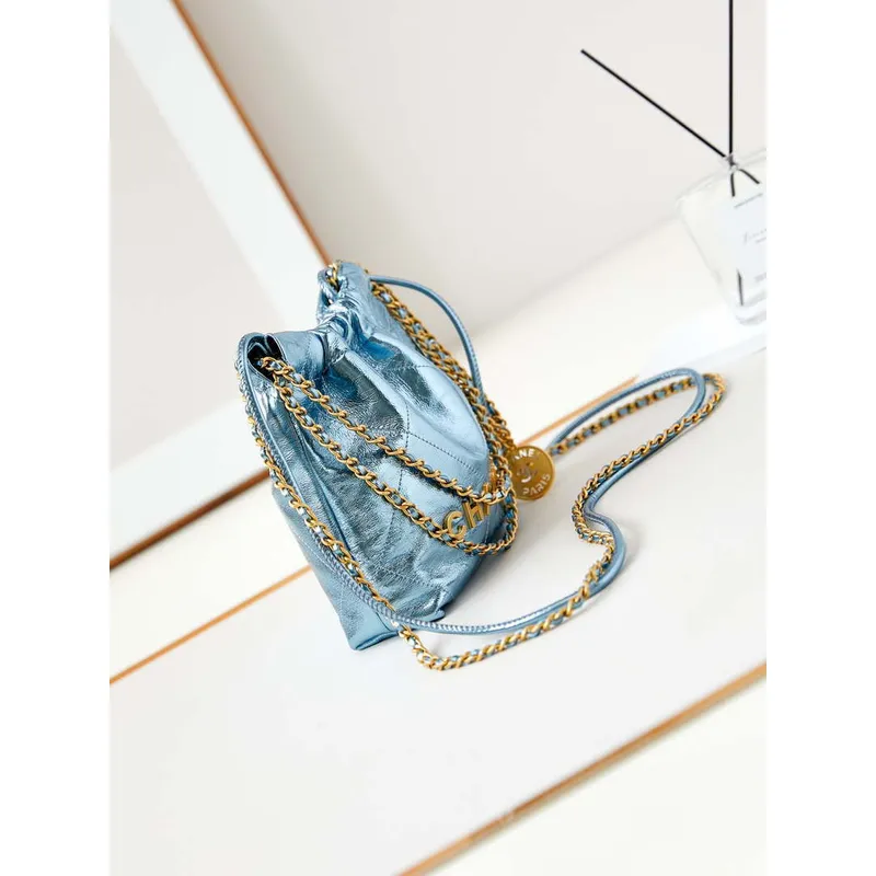 Chanel AS3980 22 Mini Handbag Fantasy color Calfskin & Gold Tone Metal Blue