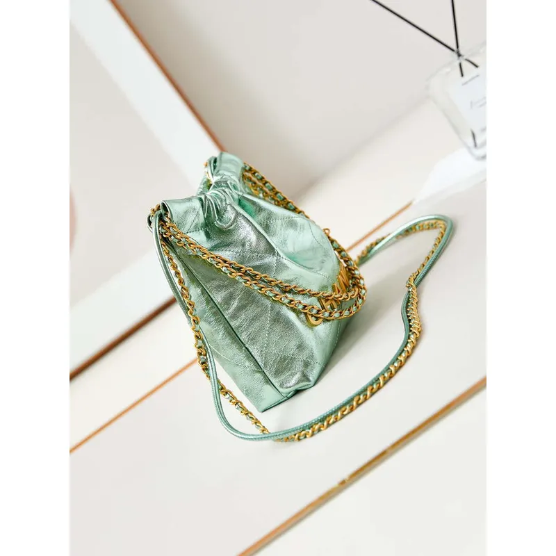 Chanel AS3980 22 Mini Handbag Fantasy color Calfskin & Gold Tone Metal Green