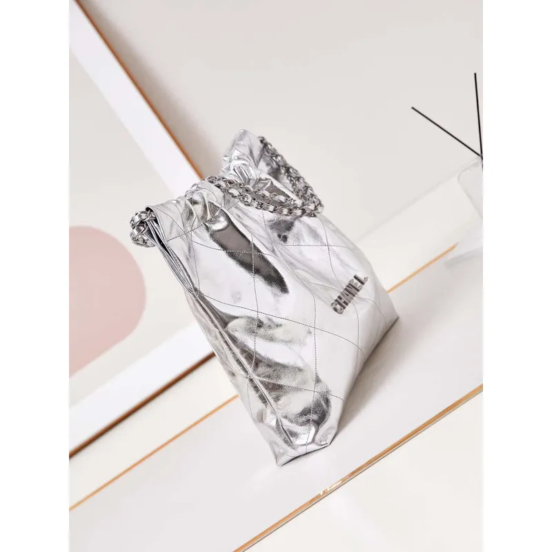 Chanel 22 Handbag Fantasy color Calfskin & Silver Tone Metal AS3261 Silver