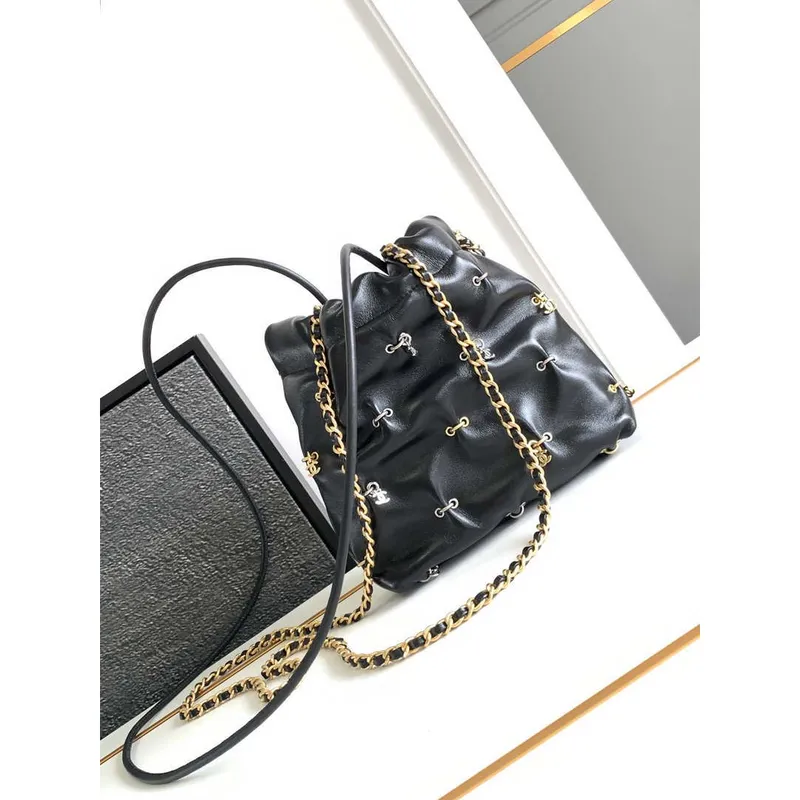 Chanel AS3980 22 Mini Handbag Black Calfskin & Gold Tone Metal