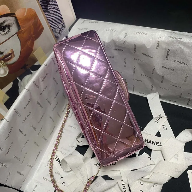 Chanel AS2431 Mini flap Mirror Calfskin Metallic Calfskin & Gold Tone Metal Purple