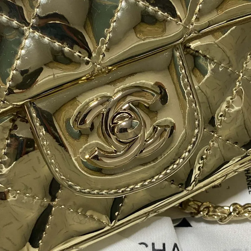 Chanel AS2431 Mini flap Mirror Calfskin Metallic Calfskin & Gold Tone Metal Gold
