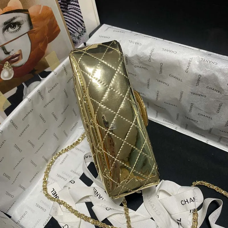 Chanel AS2431 Mini flap Mirror Calfskin Metallic Calfskin & Gold Tone Metal Gold
