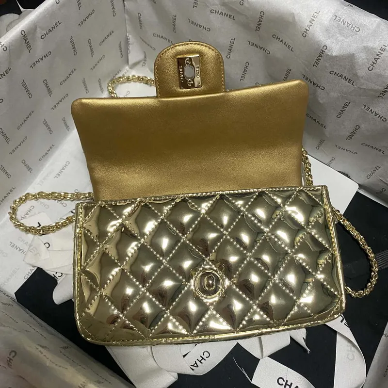 Chanel AS2431 Mini flap Mirror Calfskin Metallic Calfskin & Gold Tone Metal Gold