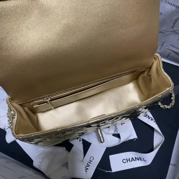 Chanel AS2431 Mini flap Mirror Calfskin Metallic Calfskin & Gold Tone Metal Gold