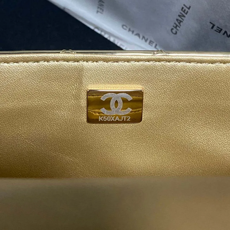 Chanel AS2431 Mini flap Mirror Calfskin Metallic Calfskin & Gold Tone Metal Gold