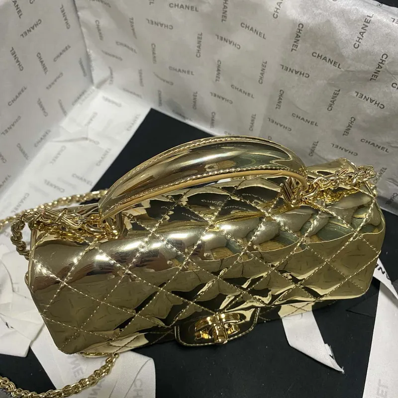 Chanel AS2431 Mini flap Mirror Calfskin Metallic Calfskin & Gold Tone Metal Gold