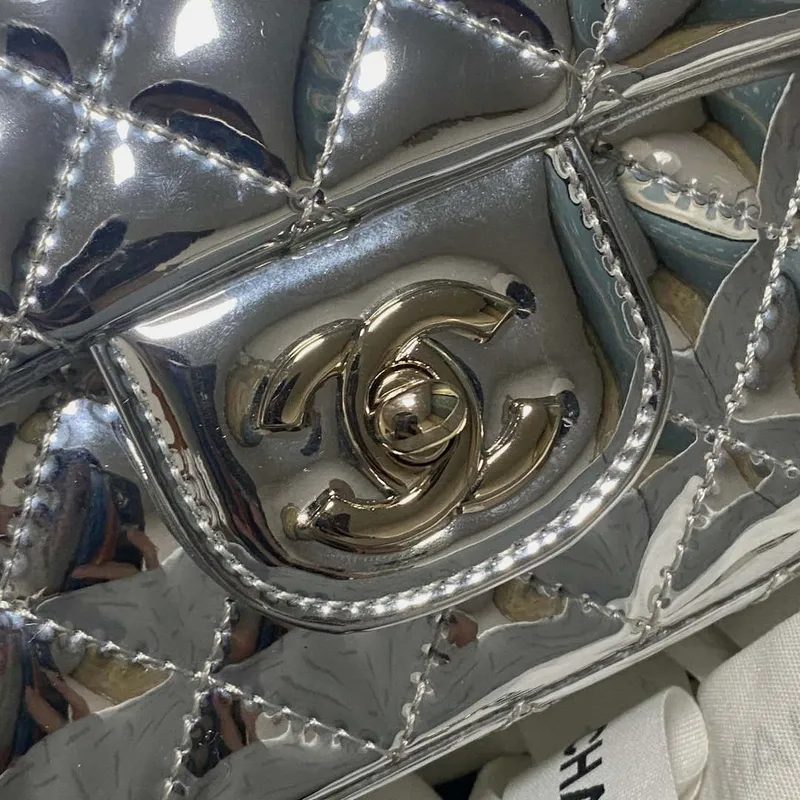 Chanel AS2431 Mini flap Mirror Calfskin Metallic Calfskin & Gold Tone Metal Silver