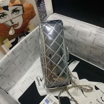 Chanel AS2431 Mini flap Mirror Calfskin Metallic Calfskin & Gold Tone Metal Silver