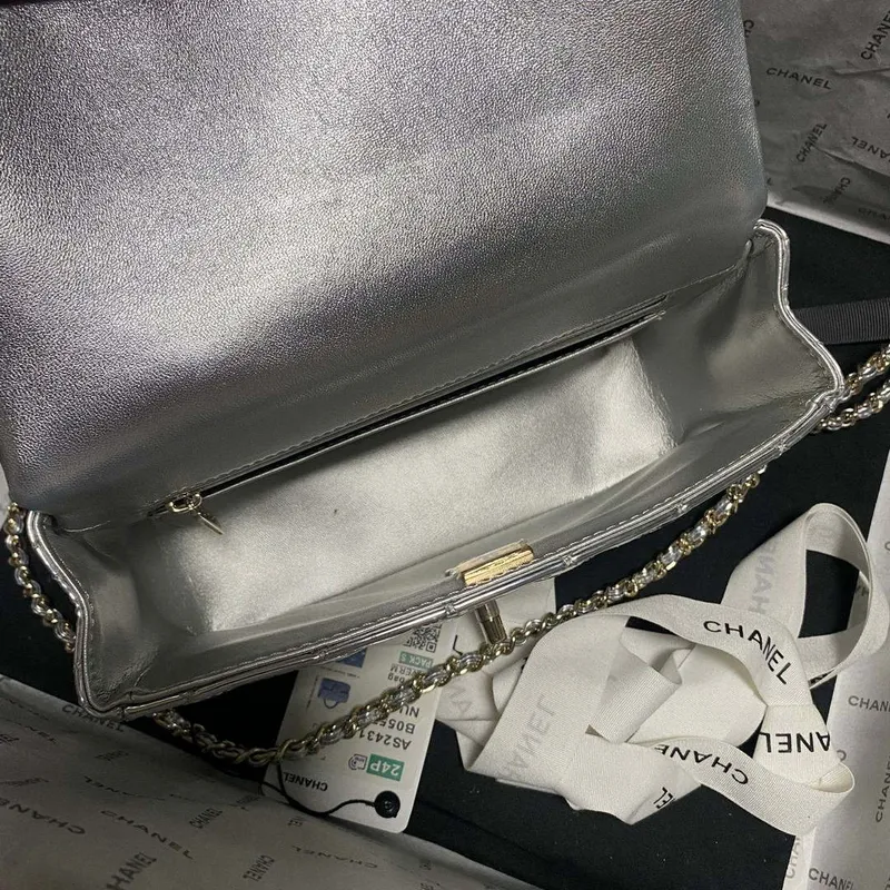 Chanel AS2431 Mini flap Mirror Calfskin Metallic Calfskin & Gold Tone Metal Silver
