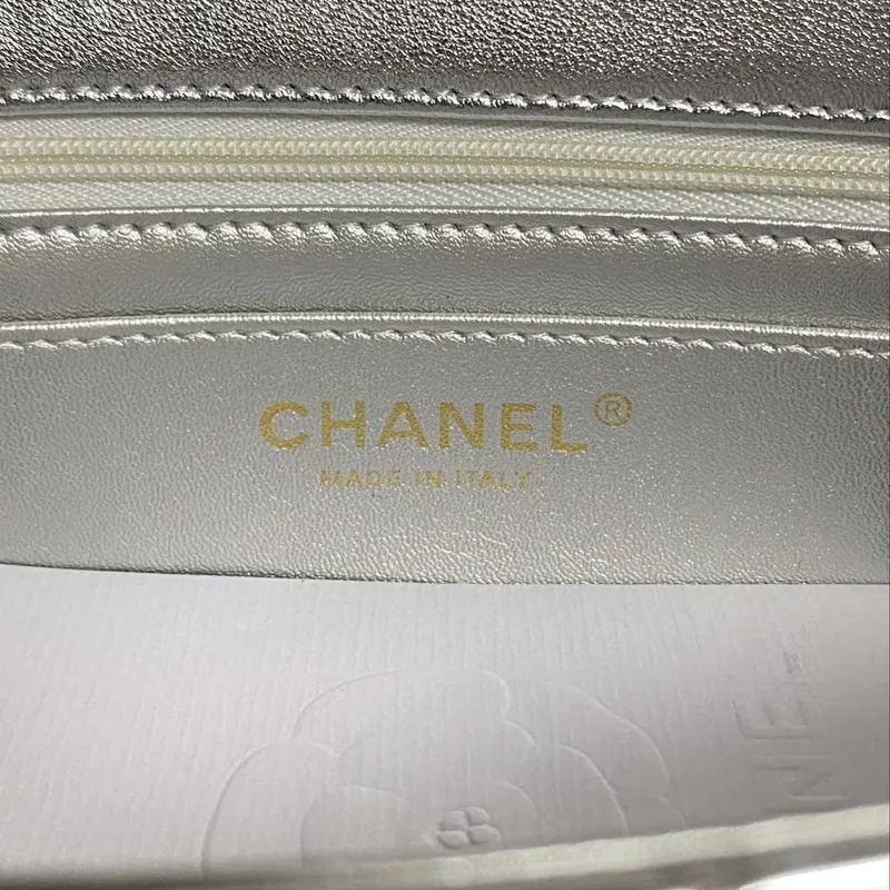 Chanel AS2431 Mini flap Mirror Calfskin Metallic Calfskin & Gold Tone Metal Silver
