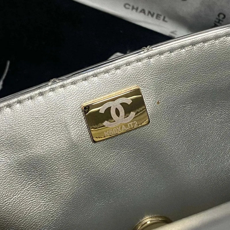 Chanel AS2431 Mini flap Mirror Calfskin Metallic Calfskin & Gold Tone Metal Silver