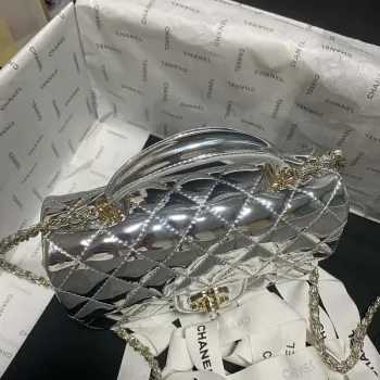 Chanel AS2431 Mini flap Mirror Calfskin Metallic Calfskin & Gold Tone Metal Silver