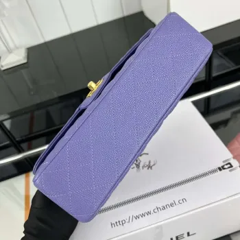 Chanel A01112 Flap Classic Handbag Grained Calfskin & Gold Tone Metal Purple