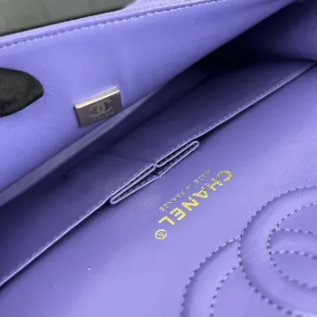 Chanel A01112 Flap Classic Handbag Grained Calfskin & Gold Tone Metal Purple