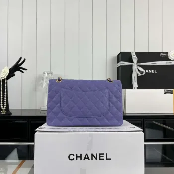 Chanel A01112 Flap Classic Handbag Grained Calfskin & Gold Tone Metal Purple