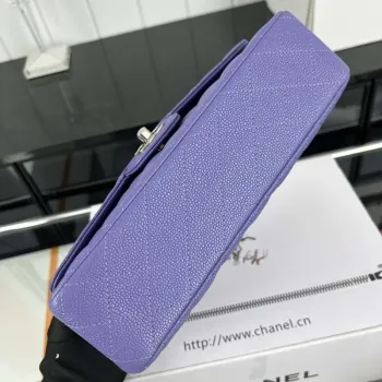 Chanel A01112 Flap Classic Handbag Grained Calfskin & Silver Tone Metal Purple