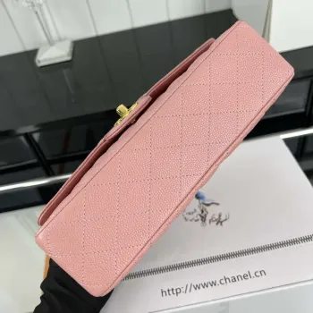 Chanel A01112 Flap Classic Handbag Grained Calfskin & Gold Tone Metal Pink