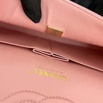 Chanel A01112 Flap Classic Handbag Grained Calfskin & Gold Tone Metal Pink