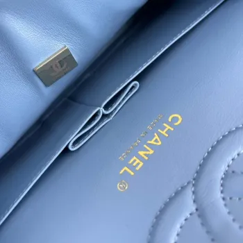 Chanel A01112 Flap Classic Handbag Grained Calfskin & Gold Tone Metal Blue