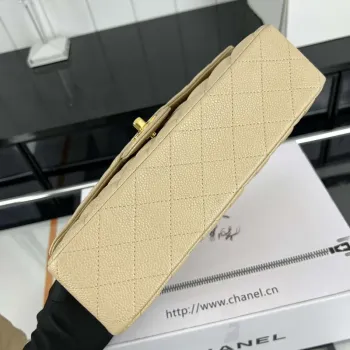 Chanel A01112 Flap Classic Handbag Grained Calfskin & Gold Tone Metal Apricot