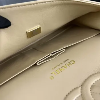 Chanel A01112 Flap Classic Handbag Grained Calfskin & Gold Tone Metal Apricot