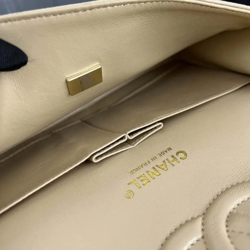 Chanel A01112 Flap Classic Handbag Grained Calfskin & Gold Tone Metal Apricot