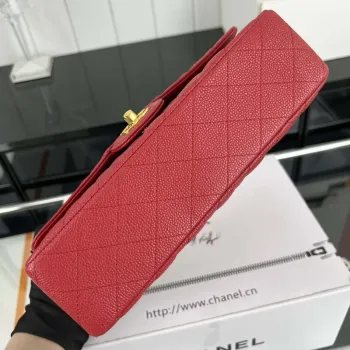 Chanel A01112 Flap Classic Handbag Grained Calfskin & Gold Tone Metal Red