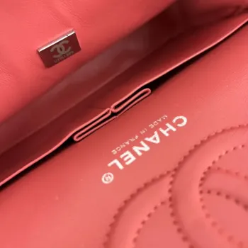 Chanel A01112 Flap Classic Handbag Grained Calfskin & Silver Tone Metal Red