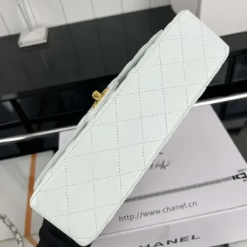 Chanel A01112 Flap Classic Handbag Grained Calfskin & Gold Tone Metal White