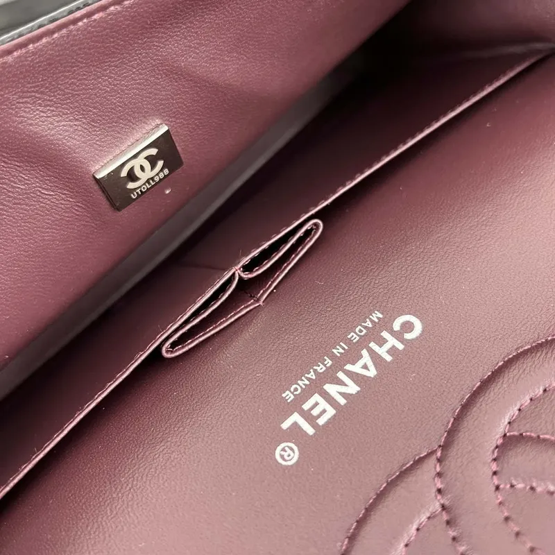 Chanel A01112 Flap Classic Handbag Grained Calfskin & Silver Tone Metal Black