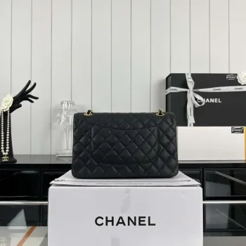 Chanel A01112 Flap Classic Handbag Grained Calfskin & Gold Tone Metal Black