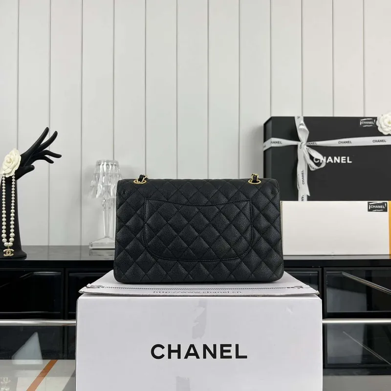 Chanel A01112 Flap Classic Handbag Grained Calfskin & Gold Tone Metal Black