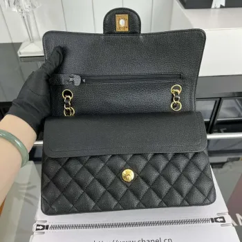 Chanel A01112 Flap Classic Handbag Grained Calfskin & Gold Tone Metal Black