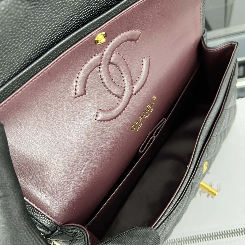 Chanel A01112 Flap Classic Handbag Grained Calfskin & Gold Tone Metal Black