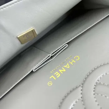 Chanel A01112 Flap Classic Handbag Grained Calfskin & Gold Tone Metal Gray